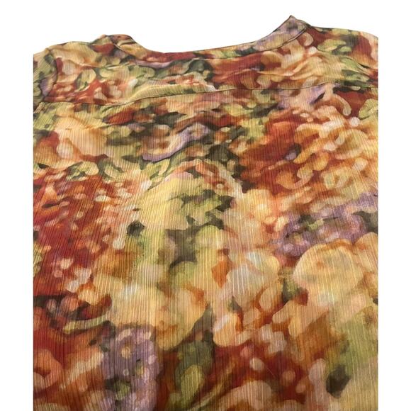 LIZ CLAIBORNE LONG SLV PULL-OVER V-NECK BLOUSE, WOMEN, XL, YELLOW ORANGE PURPLE - Picture 7 of 10